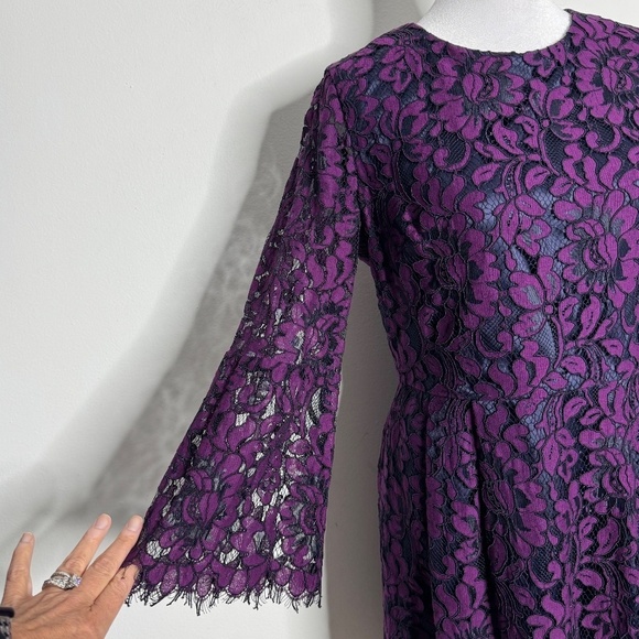 Eliza J Cocktail Dress Purple Lace Long Sleeve Scalloped Hem Party Dress Size 6 - Picture 6 of 15